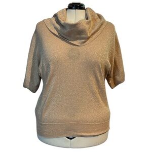 Michael Michael Kors Gold Metallic Shimmery Short Sleeve Sweater Blouse